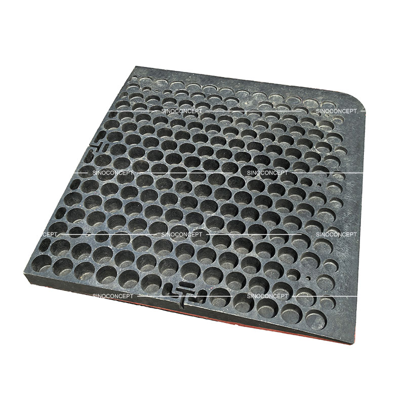 Bottom view of speed cushion made of black Plastic-Rubber composite for traffic-calming purpose.
