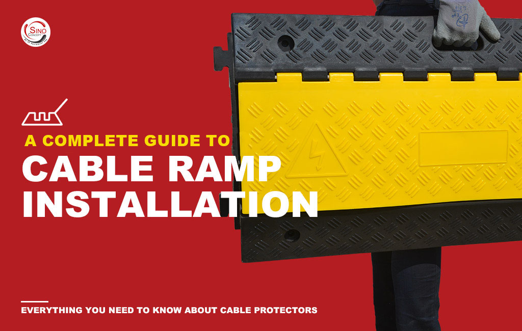 A cable ramp with black rubber base and yellow plastic lids used to protect cables.