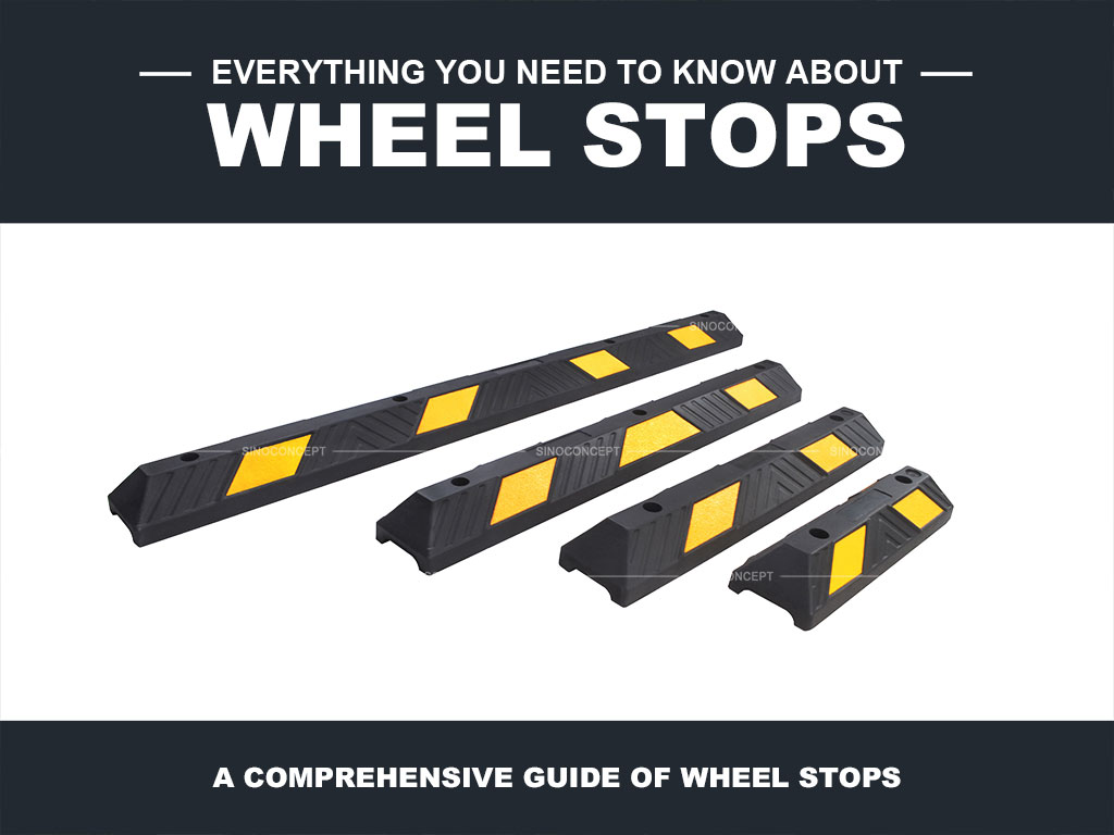 Four rubber wheel stops designed with different length to be used in different situations