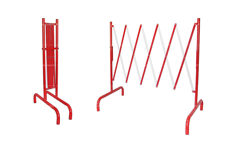 Expandable steel barriers processed with anti-UV powder coating and designed with anti-slip feet for construction site safety