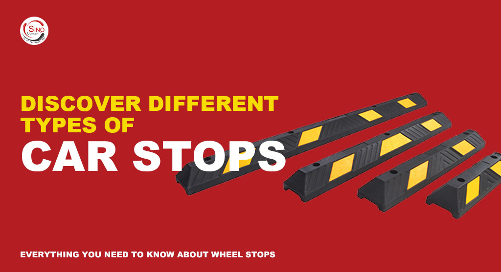 Four car stops with different lengths used for parking safety