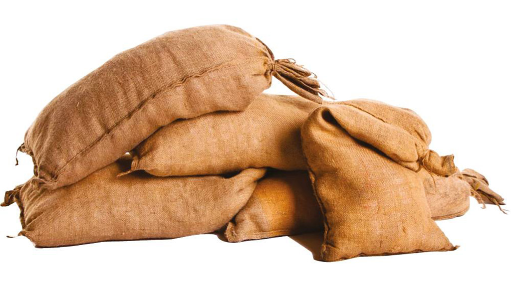 Hessian sand bags made of jute fabric used to prevent floods