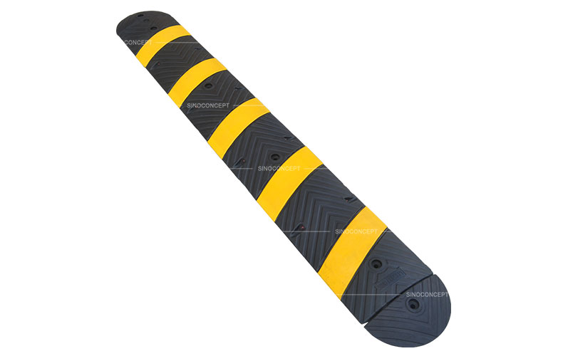 Modular speed bump also called road bump 1830 type made of yellow and black recycled rubber for car park management