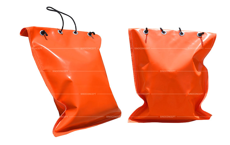 PVC orange sandbags with eight aluminium eyelets to guarantee corrosion resistance for traffic control