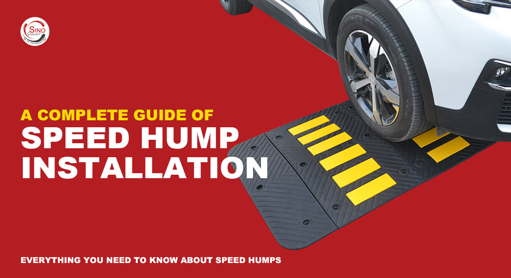 A rubber speed hump used to reduce vehicle speed on the road and it can be installed easily