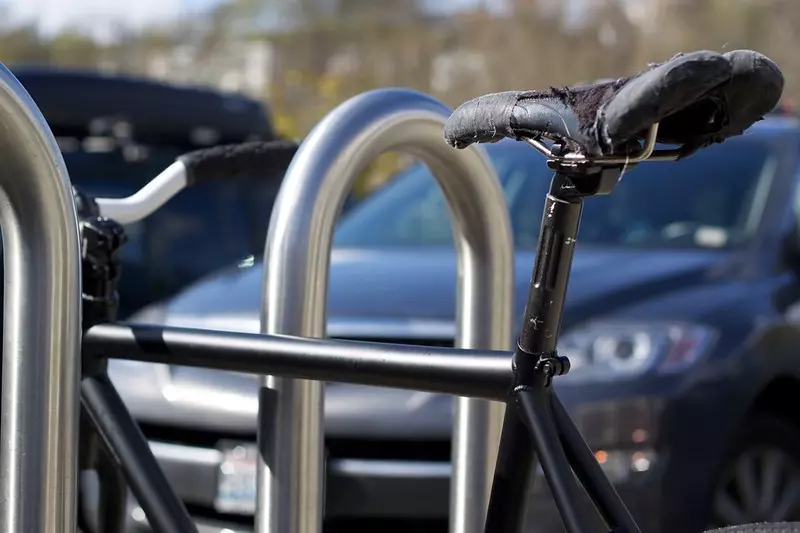 Harrogate bike racks made of stainless steel used for bike parking.