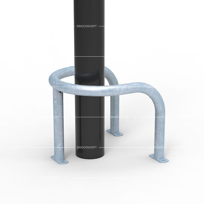 Surface mounted hot-dip galvanised pole and column protector in use provides impact protection and resists corrosion.