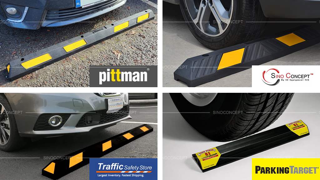 Popular parking kerbs include Sino Concept, Traffic Safety Store, Parking Target, and XPT wheel stops from Pittman.
