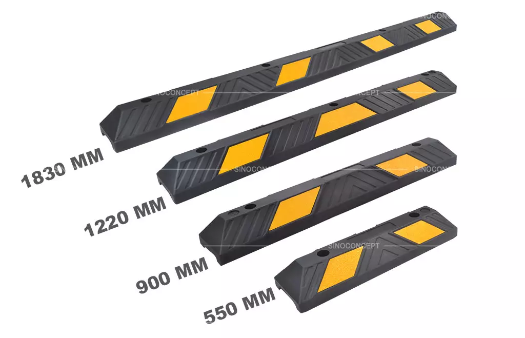 Four different dimensions of rubber parking blocks manufactured by Sino Concept