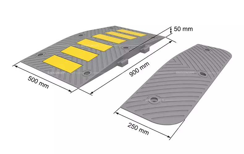 Specific dimensions of a speed bump with a width of 900mm and height of 50mm.