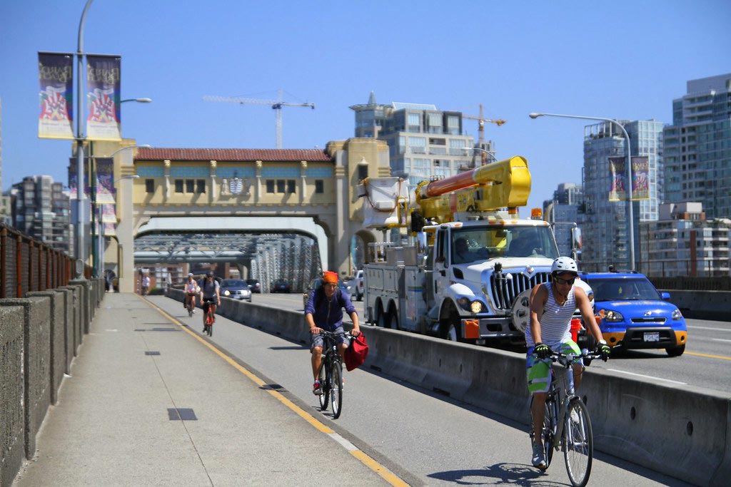 Concrete barriers constructed on the road to be used as cycle lane separators for the security of cyclists