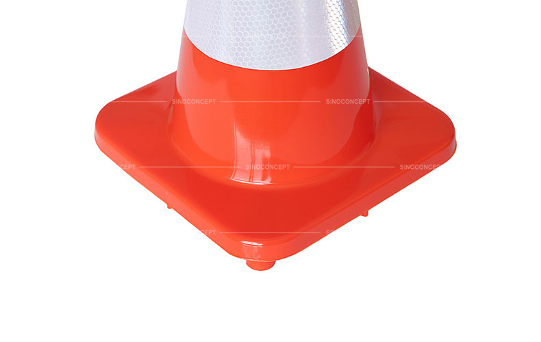 Orange road cone also called PVC safety cone designed with PVC base and pasted with reflective tapes for road safety