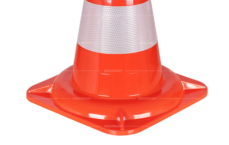 Orange traffic cone also called PVC traffic cone designed with PVC base and pasted with reflective tapes for traffic safety