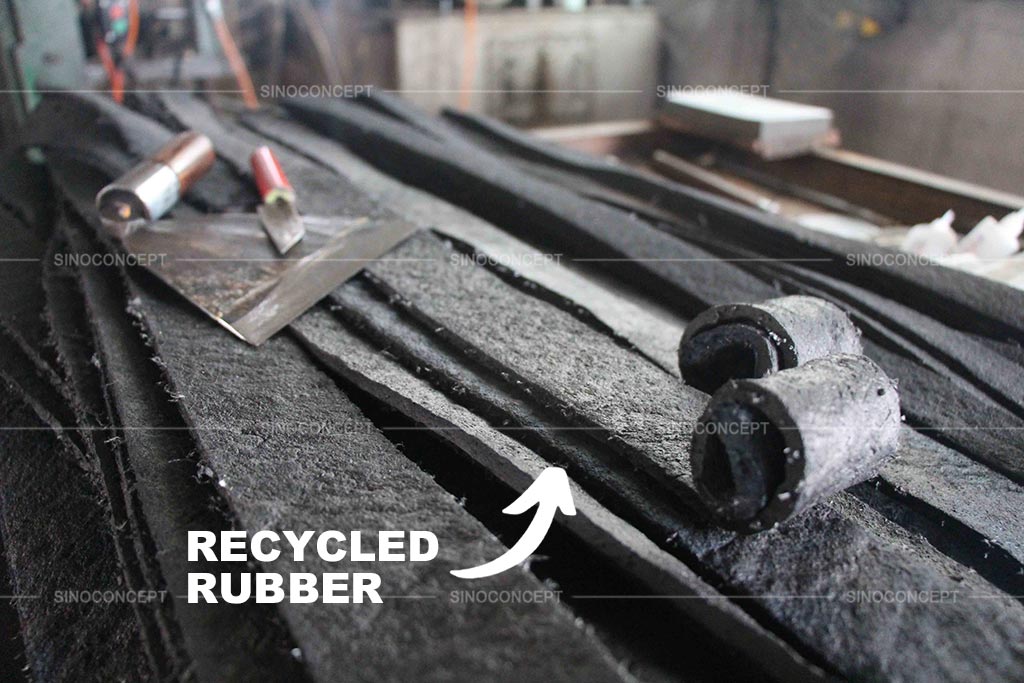 Recycled rubber material used to manufacture rubber wheel stoppers