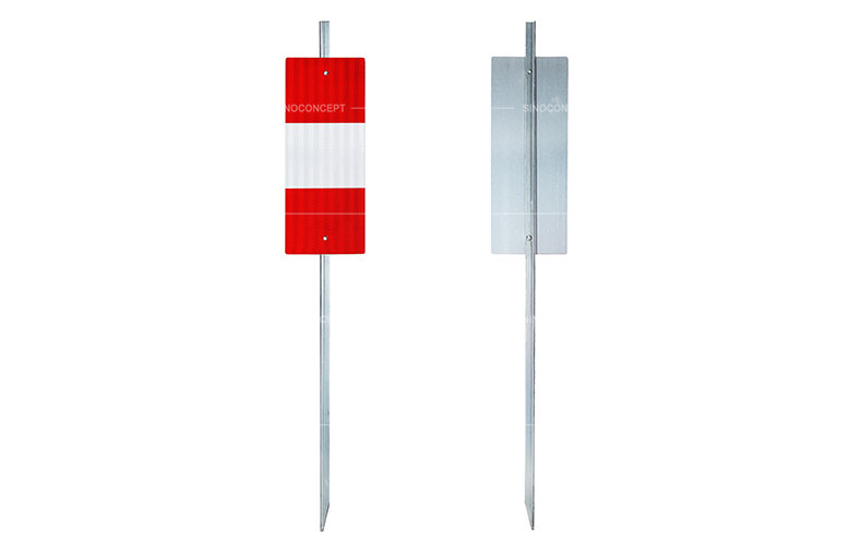 Steel reflective post marker pasted with high-intensity grade film only on one side to be installed along roadsides for traffic control