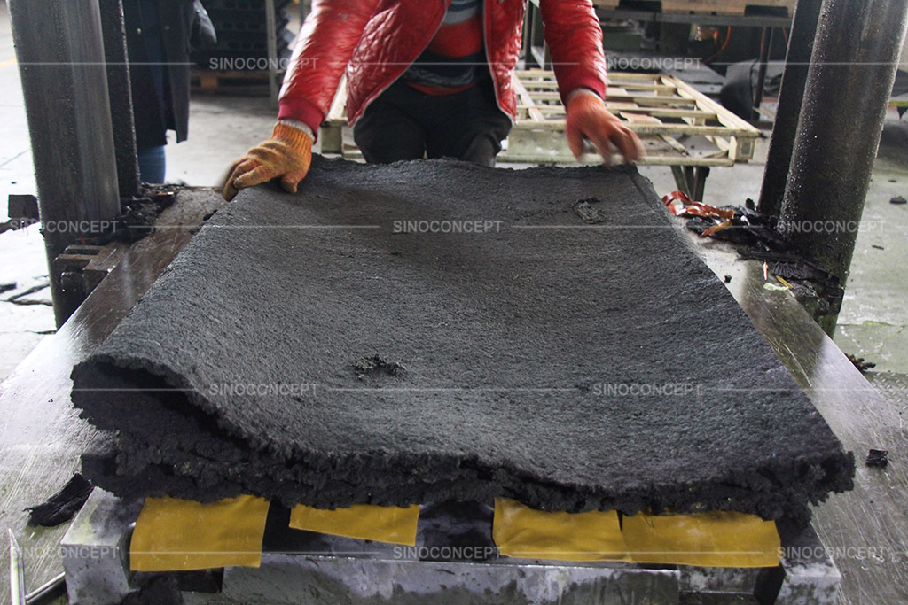 Black rubber material used to manufacture road humps in Sino Concept factory