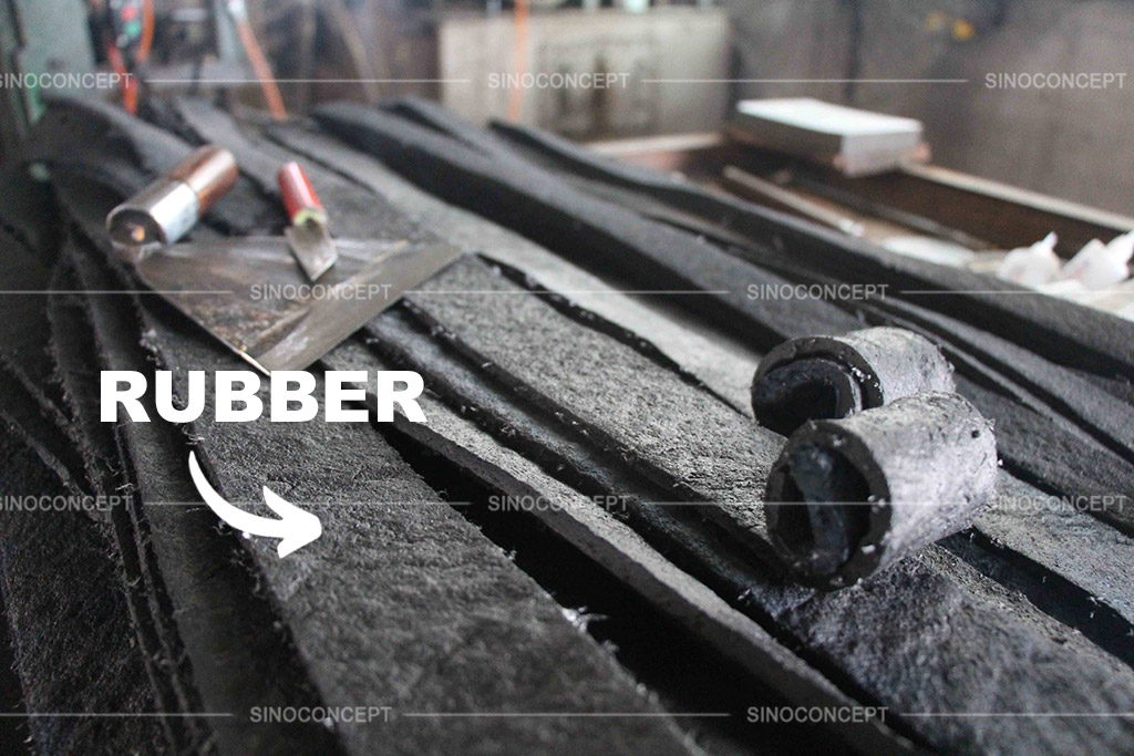 Black rubber material used to manufacture rubber speed humps in Sino Concept factory