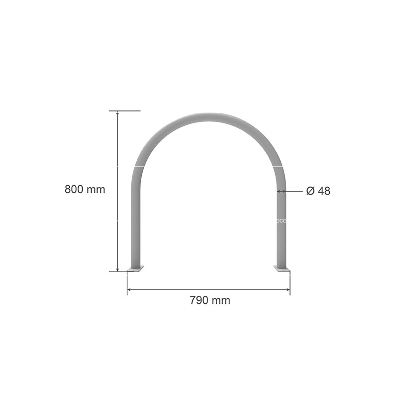 3D drawing showing dimensions of Surface mounted Harrogate cycle stand manufactured by Sino Concept.