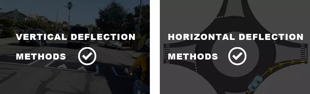 Traffic calming devices can break down into vertical deflections and horizontal deflections.