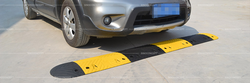Rubber speed bump also called traffic speed bump made of vulcanized rubber with black and yellow colours