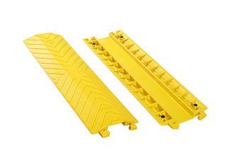 Large size yellow drop over cable protector made of polyurethane also called drop over cable protectors used to protect cables