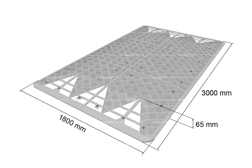 3D draft of the European speed cushion with specific dimension data marked