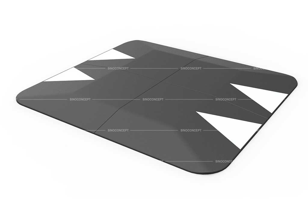 A black speed cushion also called speed table pasted with white triangle reflective films