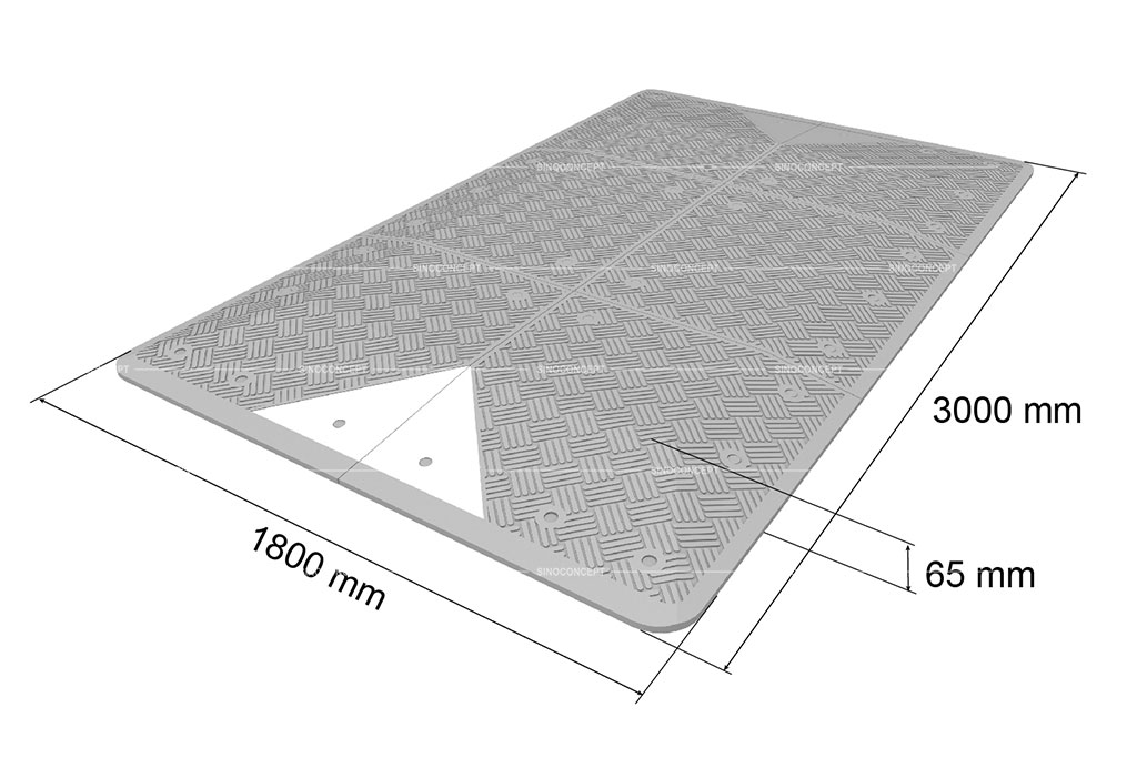 3D draft of the UK speed cushion with specific dimension data marked