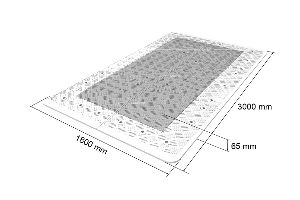 3D draft of the Belgium speed cushion with specific dimension data marked