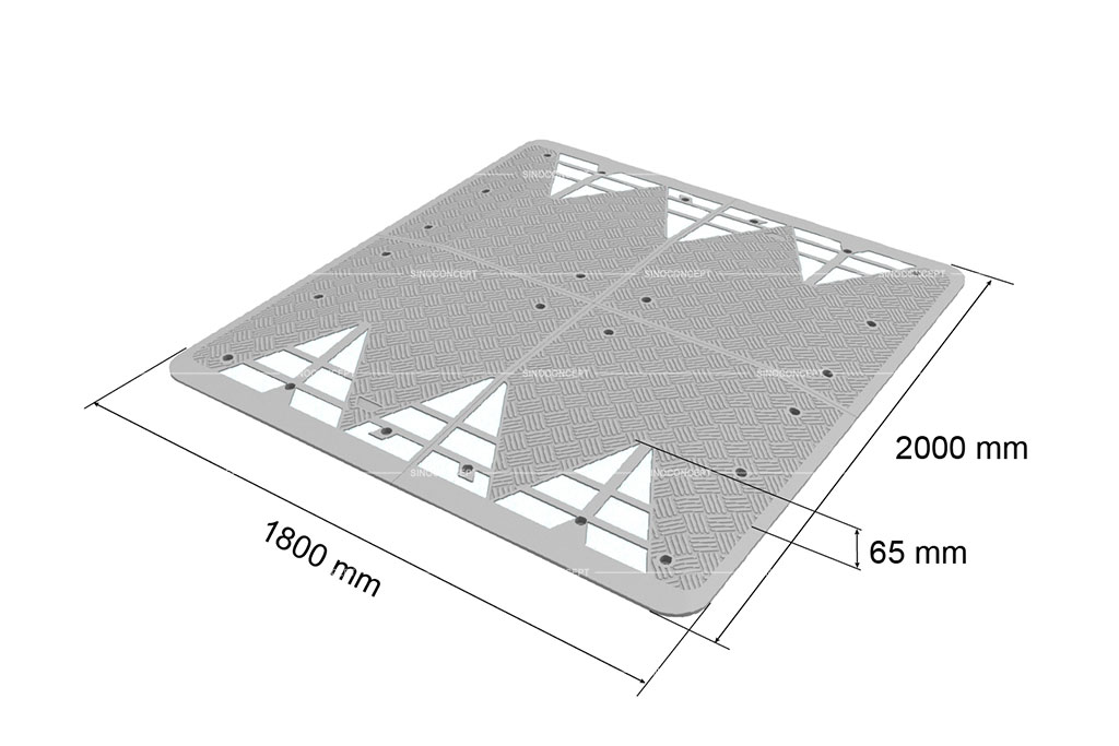 3D draft of the Poland speed cushion with specific dimension data marked