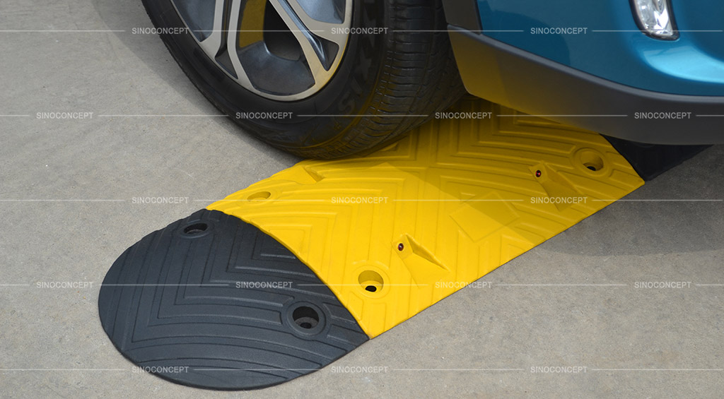 Rubber speed bump also called safety speed bump made of recycled rubber used for traffic calming purpose