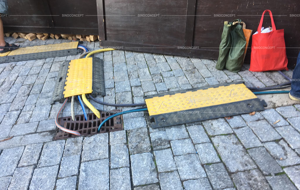 Two used cable covers made of rubber to protect cables and hoses