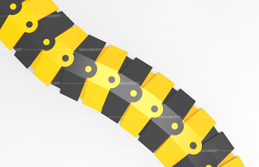 Black and yellow sidewinder cable ramp with a snake shape to fit for uncommon situation to protect wires