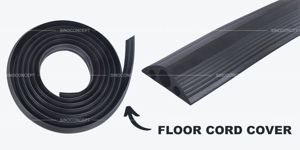 Black rubber floor cable cover used to protect cables