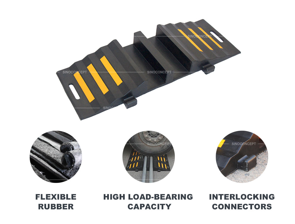 Sino Concept hose ramps are made of flexible rubber, designed with interlocking connecters, and have high load-bearing capacity.