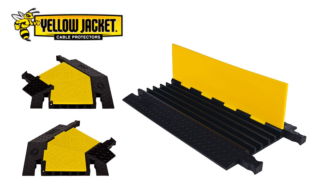 Yellow jacket cable ramps and angle parts used for cable management