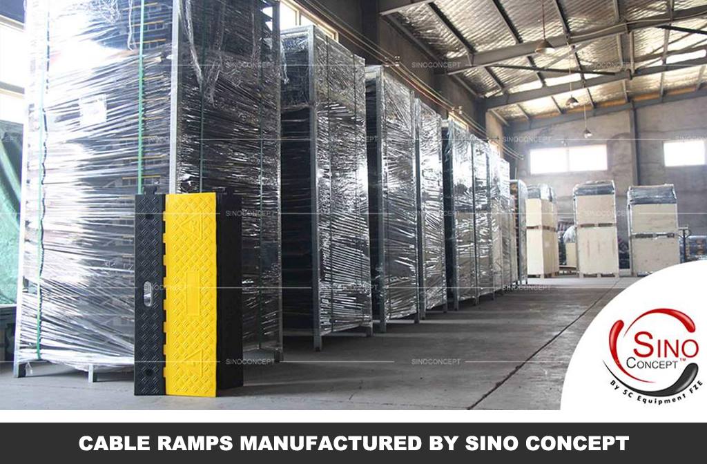 Black and yellow rubber cable ramps manufactured by Sino Concept are well-packed together.