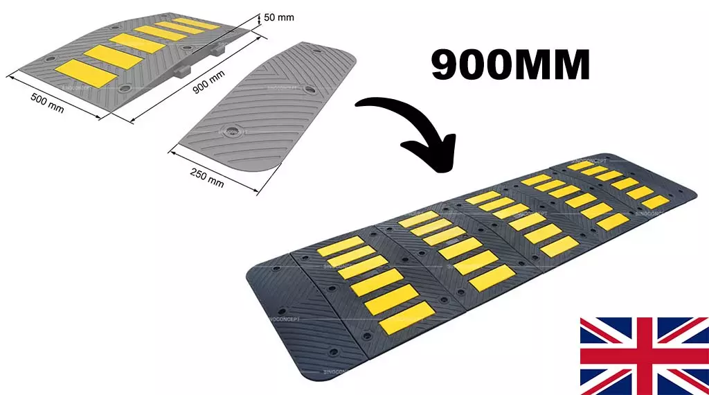 900mm or 3 feet wide speed humps are used in high-traffic areas, allowing drivers to be on the road.