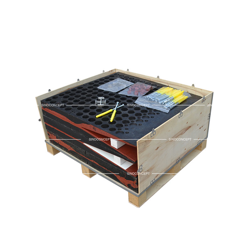 6-part rubber road cushion packed within a plywood crate.