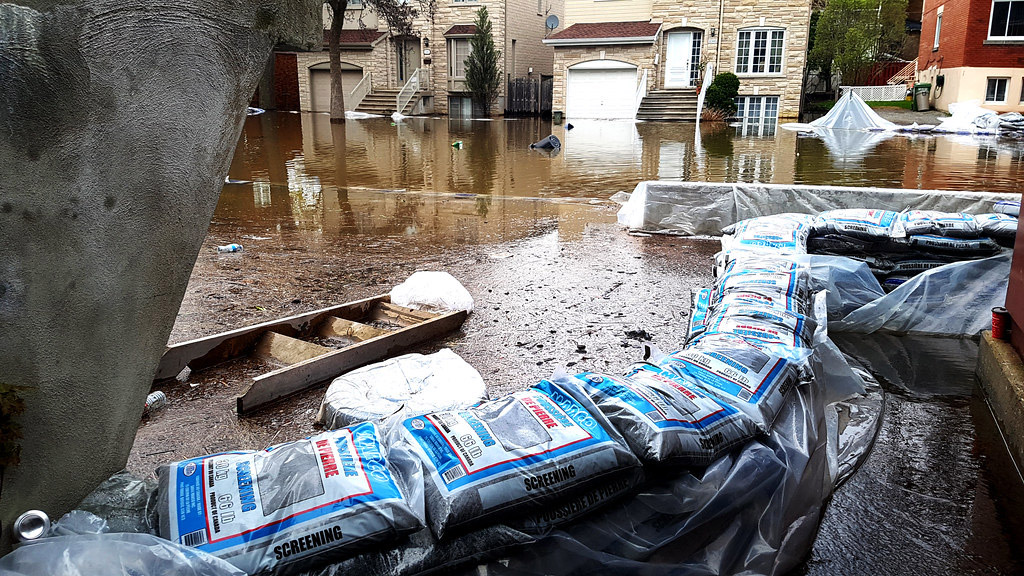 Many sandbags used to prevent flood