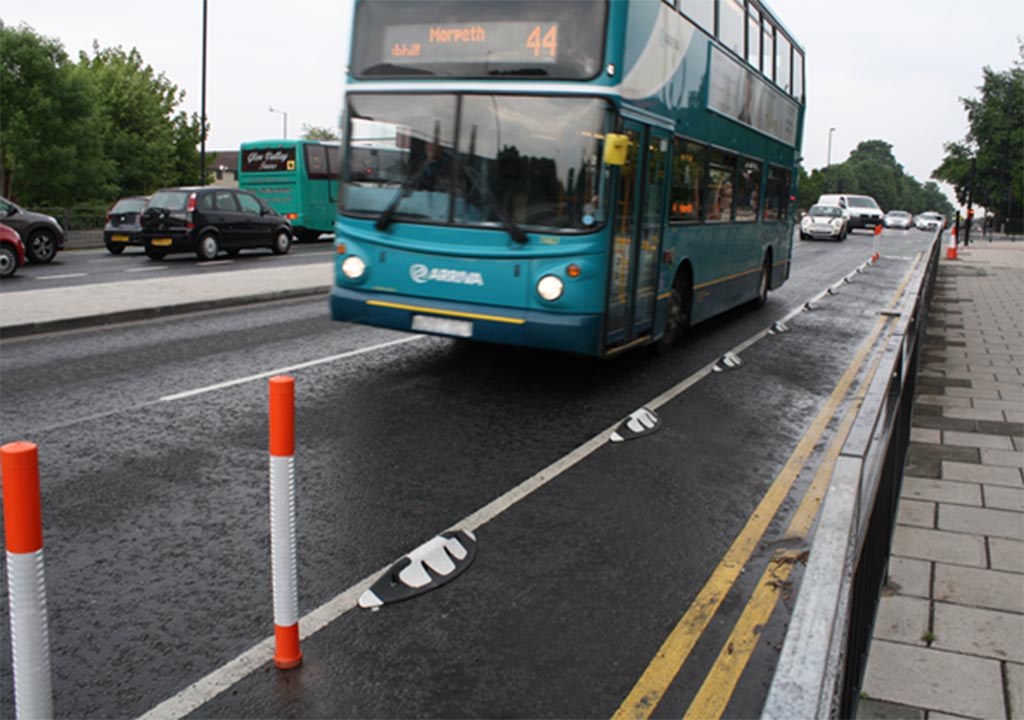 ORCA lane separators and posts installed on the road to separate different lanes