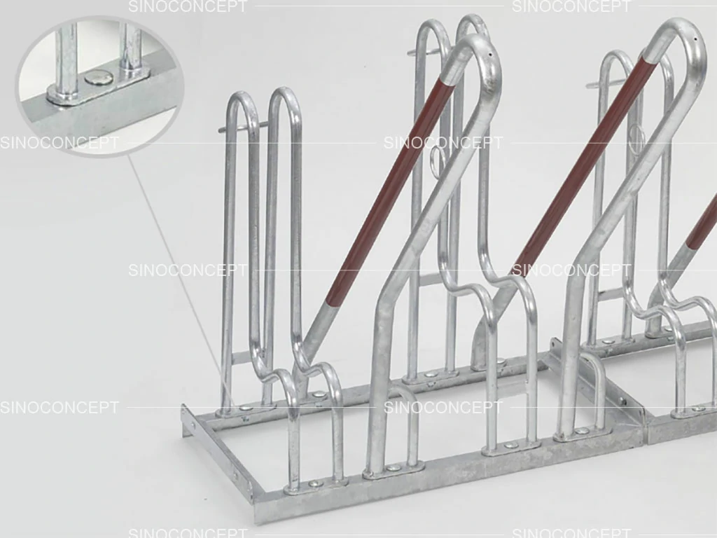 Hot-dip galvanised mild steel lockable bicycle rack by Sino Concept.