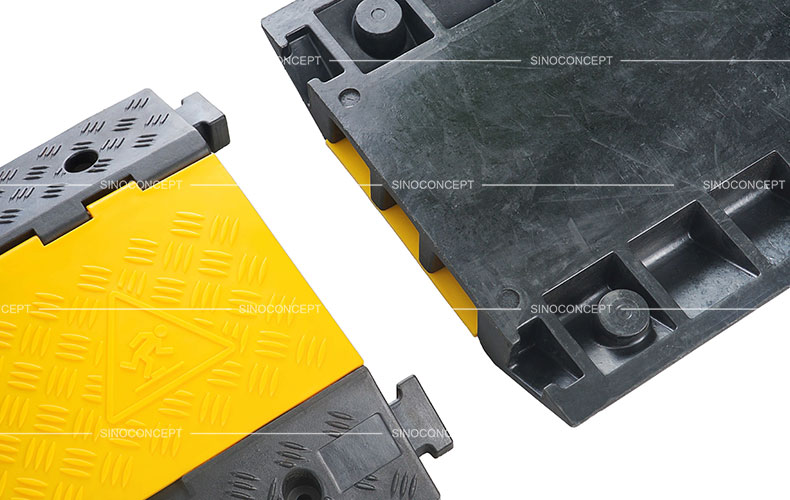 3-channel outdoor cable protector made of vulcanized rubber and plastic lid designed with a strong and convenient interlocking system.