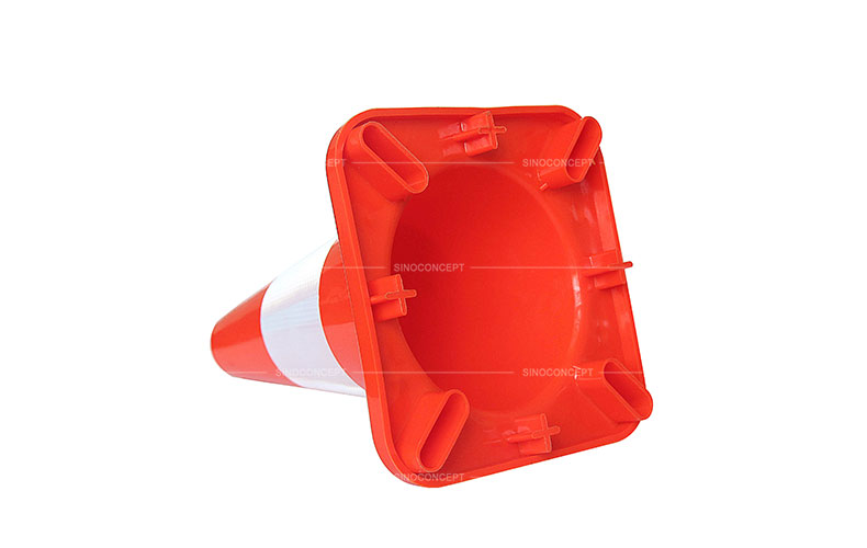 View of base details for 300mm reflective traffic cones made of orange PVC as a temporary traffic management equipment