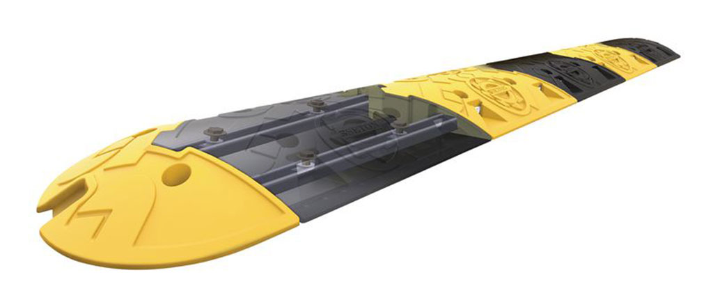 Seton speed bump with black and yellow colours and channels design to cover cables