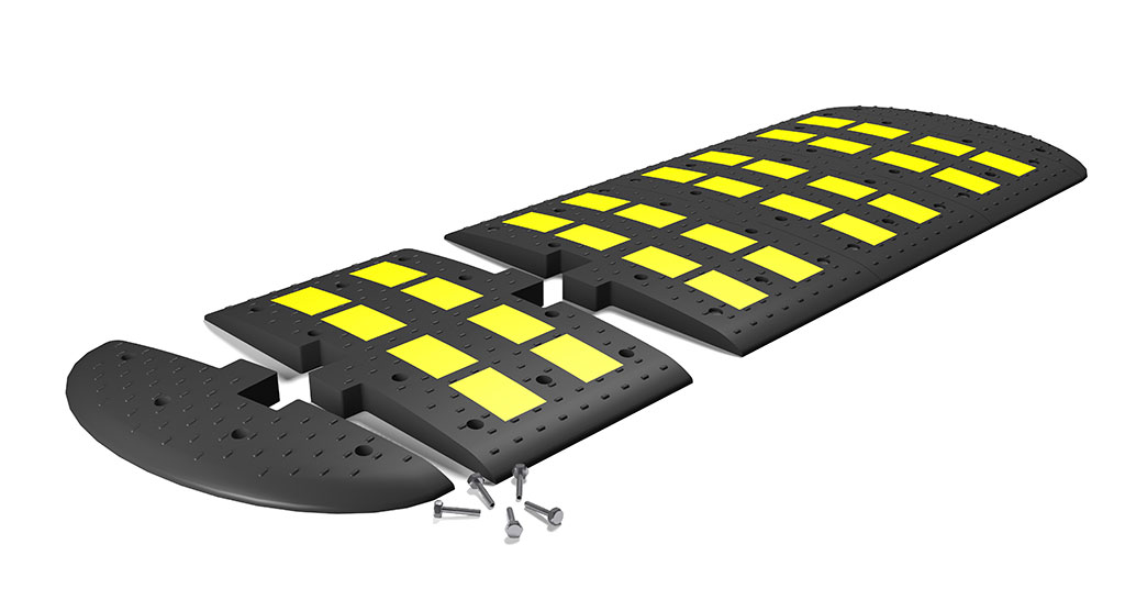 Rubber speed hump designed with strong interlocking systems and installed with screws easily and stably