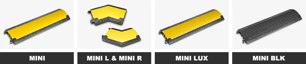 Defender mini series cable ramps and angles, including mini, mini L & mini R, mini LUX, and mini BLK.