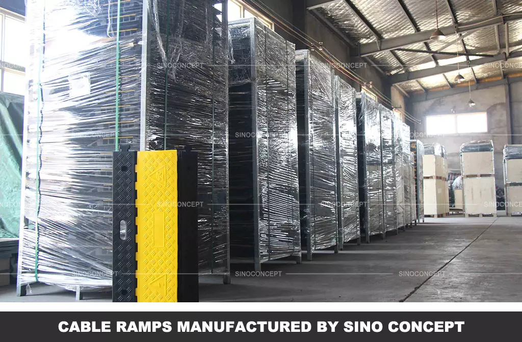 Black rubber cable ramps with yellow lids manufactured by Sino Concept are packaged together.