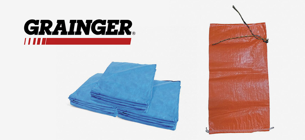 Grainger manufactures blue and orange sand bags which are used to hold down traffic signs