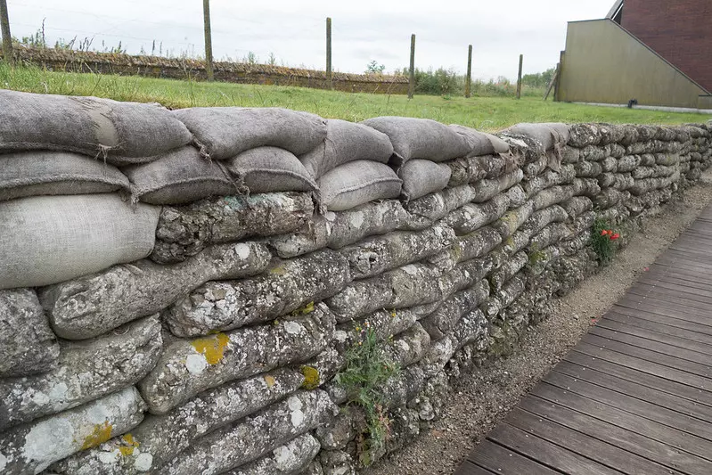 Sandbags are put together as a barricade for erosion control.